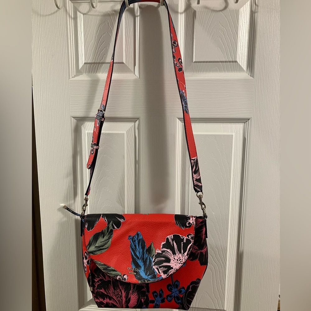 Guess Red floral reversible crossbody